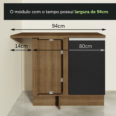 Mueble Inferior de Cocina Glamy Marron y Negro 94x84cm sin Mesón y sin Pozuelo - MUEBLES INFERIORES DE COCINA | Bylmo