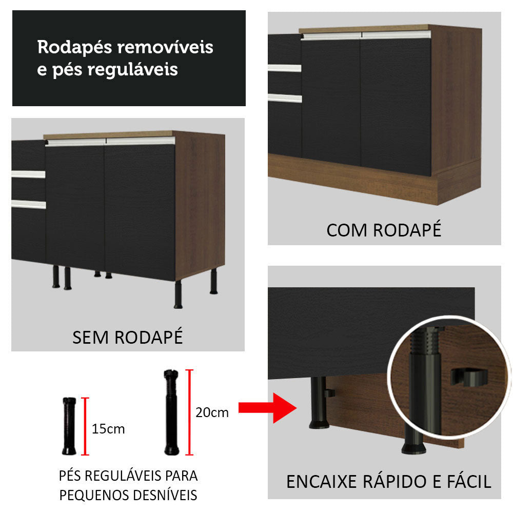 Mueble Inferior de Cocina Glamy Marron y Negro 94x84cm sin Mesón y sin Pozuelo - MUEBLES INFERIORES DE COCINA | Bylmo