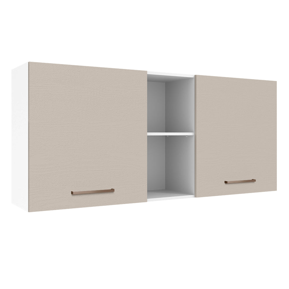Mueble Superior de Cocina Agata Blanco y Crema 150x66cm con Seis Entrepaños y con Dos Puertas - MUEBLES SUPERIORES DE COCINA | Bylmo