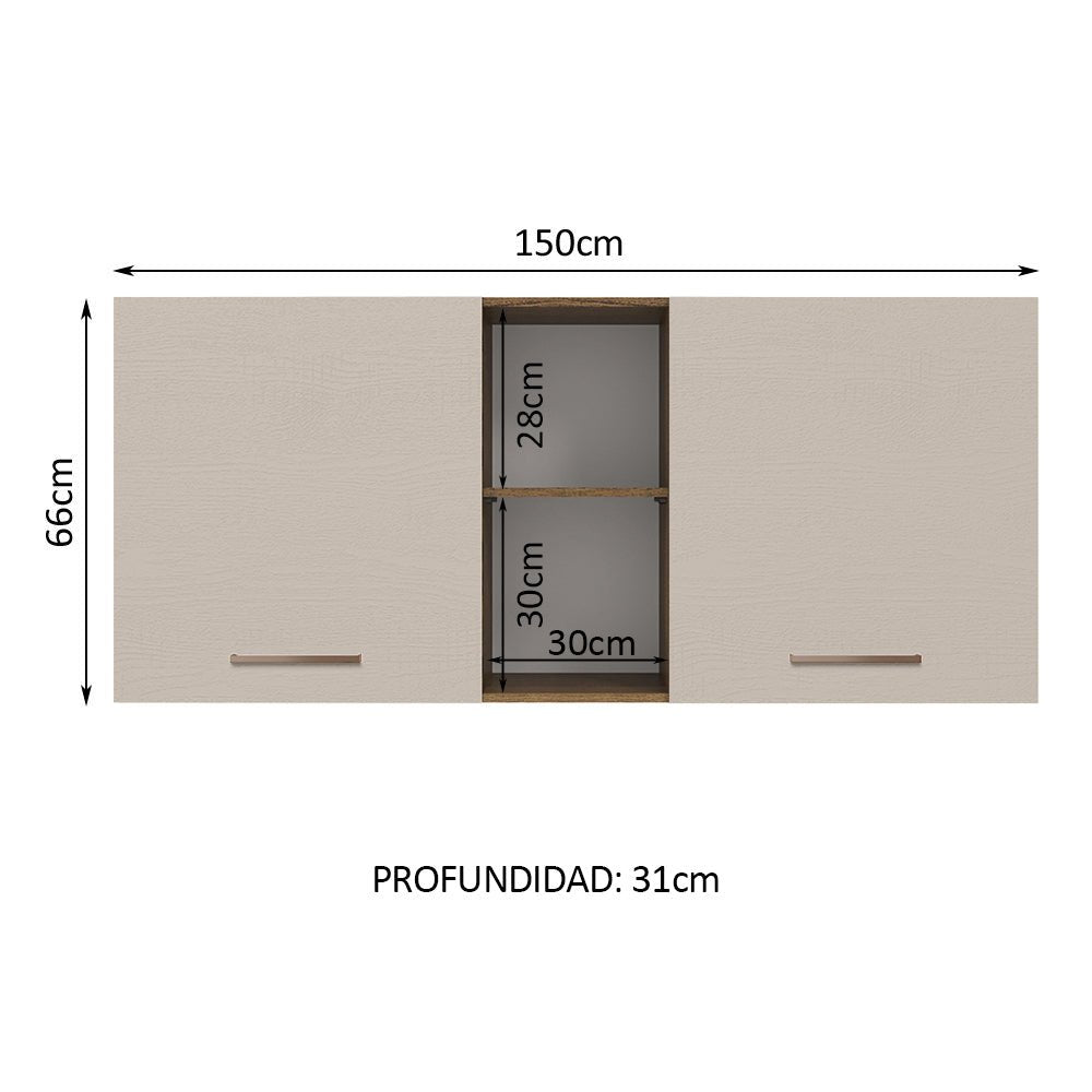 Mueble Superior de Cocina Agata Marron y Crema 150x66cm con Seis Entrepaños y con Dos Puertas - MUEBLES SUPERIORES DE COCINA | Bylmo