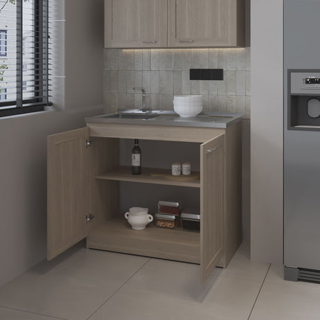 Mueble Inferior de Cocina Zurich Bardolino 98.5x52.5cm con Mesón de Acero Inoxidable y con Pozuelo para Lado Izquierdo - MUEBLES INFERIORES DE COCINA | Bylmo