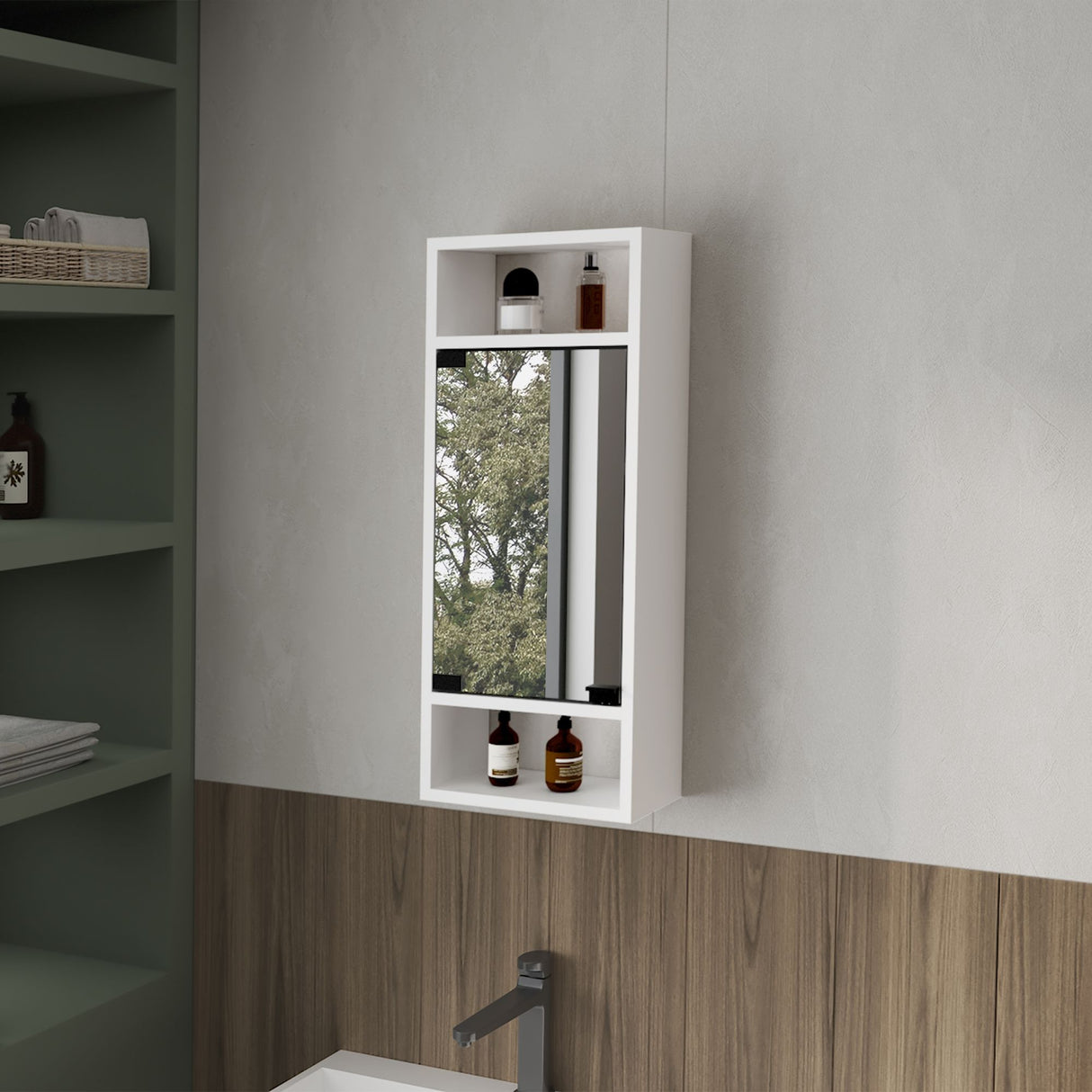 Gabinete de Baño Uros Blanco 30x71.9cm con Espejo y con Cinco Entrepaños - GABINETES DE BANHO | Bylmo