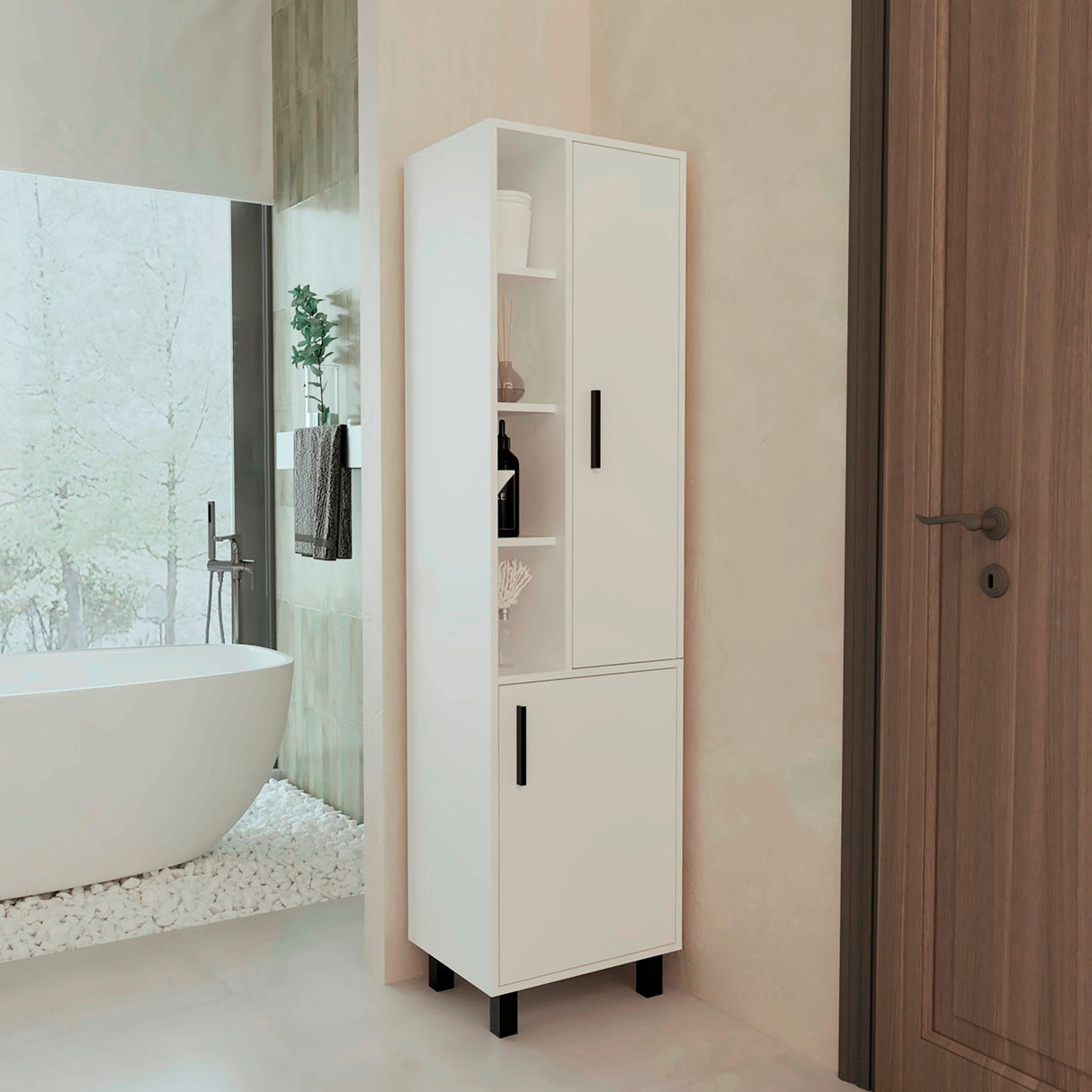 Alacena Staton Blanco 45.5x173cm sin Cajones y con Dos Puertas - ALACENAS Y MUEBLES MICROONDAS | Bylmo