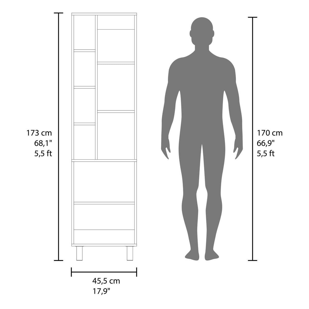Alacena Staton Blanco 45.5x173cm sin Cajones y con Dos Puertas - ALACENAS Y MUEBLES MICROONDAS | Bylmo