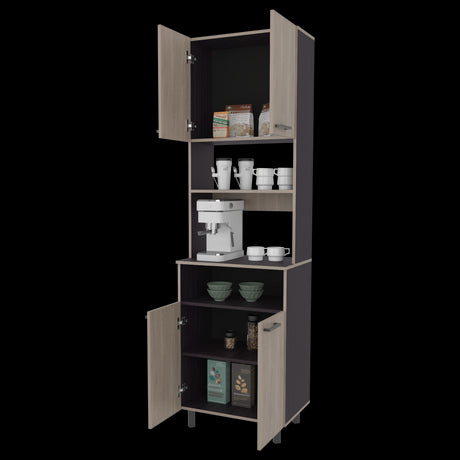 Alacena Otomo Wengue y Bardolino 60x204cm sin Cajones y con Cuatro Puertas - ALACENAS Y MUEBLES MICROONDAS | Bylmo