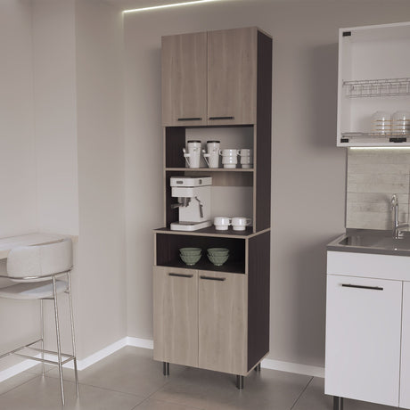 Alacena Otomo Wengue y Bardolino 60x204cm sin Cajones y con Cuatro Puertas - ALACENAS Y MUEBLES MICROONDAS | Bylmo