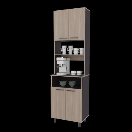 Alacena Otomo Wengue y Bardolino 60x204cm sin Cajones y con Cuatro Puertas - ALACENAS Y MUEBLES MICROONDAS | Bylmo
