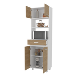 Mueble Microondas Sicilia Fresno y Blanco 62.1x201cm con Un Cajón y con Cuatro Puertas - ALACENAS Y MUEBLES MICROONDAS | Bylmo