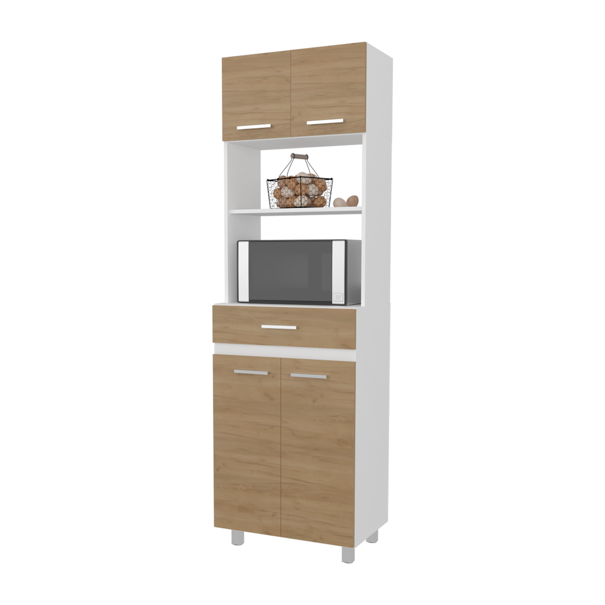 Mueble Microondas Sicilia Fresno y Blanco 62.1x201cm con Un Cajón y con Cuatro Puertas - ALACENAS Y MUEBLES MICROONDAS | Bylmo