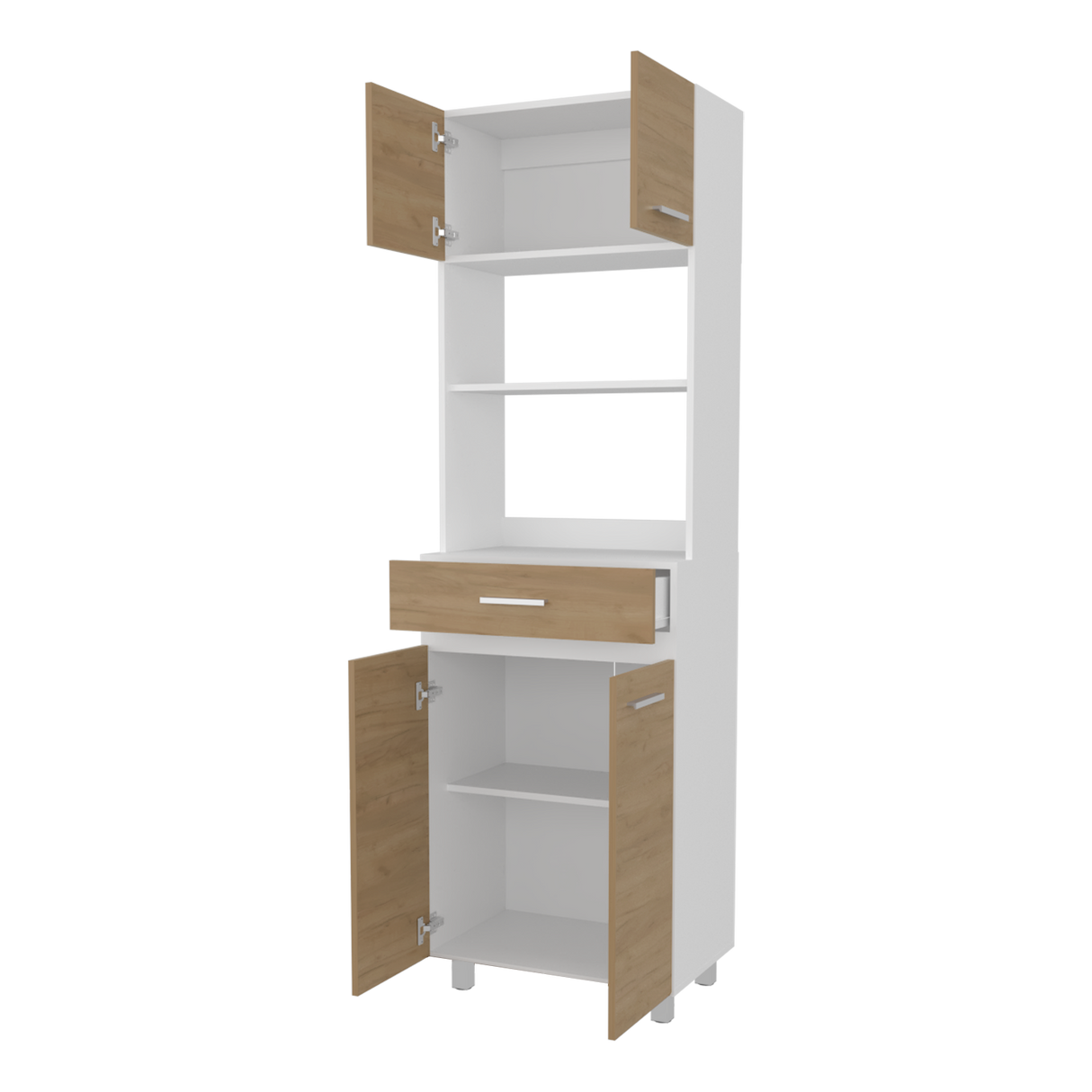 Mueble Microondas Sicilia Fresno y Blanco 62.1x201cm con Un Cajón y con Cuatro Puertas - ALACENAS Y MUEBLES MICROONDAS | Bylmo