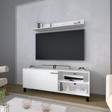Mesa para TV Bryce Blanco 140x53cm Pata TV Hasta 60 Pulgadas con Tres Compartimientos - MUEBLES DE TV | Bylmo