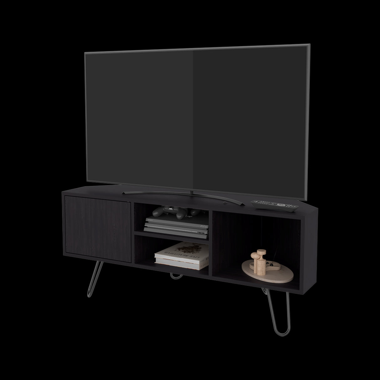 Rack de TV Lancaster Wengue 115x50cm Pata TV Hasta 50 Pulgadas con Cuatro Compartimientos - MUEBLES DE TV | Bylmo