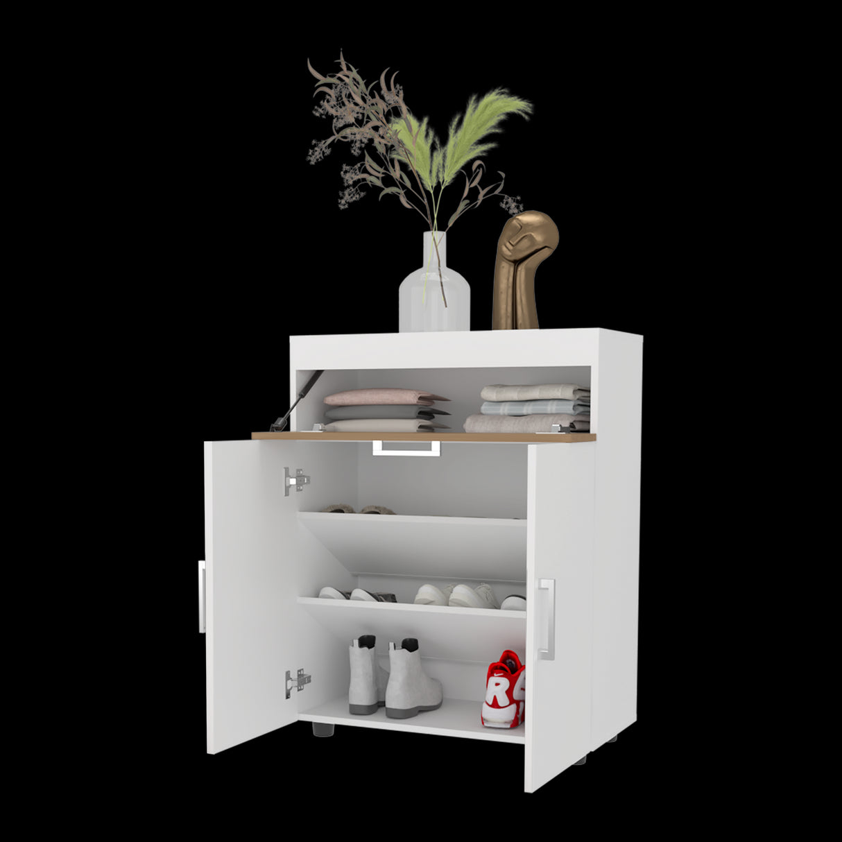 Zapatero Belton Blanco y Fresno 70.6x90cm de Cuatro Niveles Para Diez Pares - ZAPATEROS | Bylmo