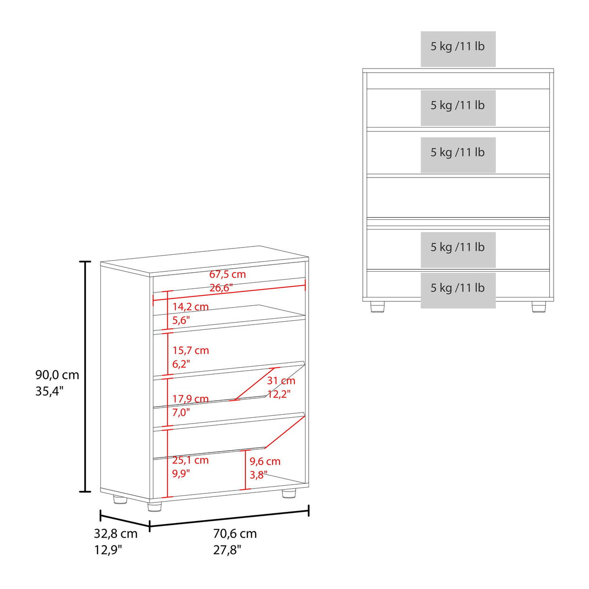 Zapatero Belton Blanco y Fresno 70.6x90cm de Cuatro Niveles Para Diez Pares - ZAPATEROS | Bylmo