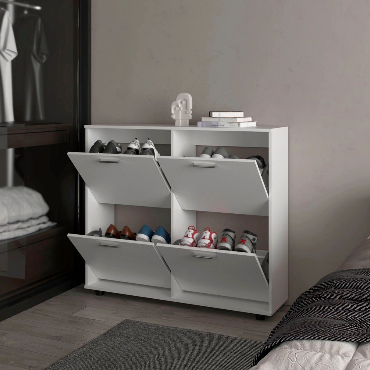 Zapatero Opal Blanco 110x96.5cm de Dos Niveles Para Dieciséis Pares - ZAPATEROS | Bylmo