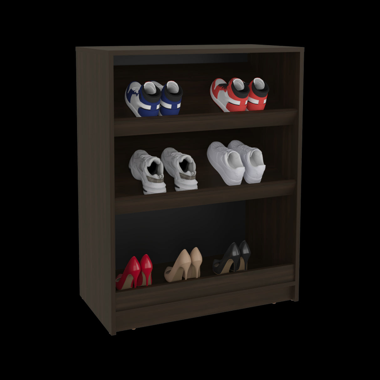 Zapatero Toby Nogal 70x90.6cm de Tres Niveles Para Doce Pares - ZAPATEROS | Bylmo