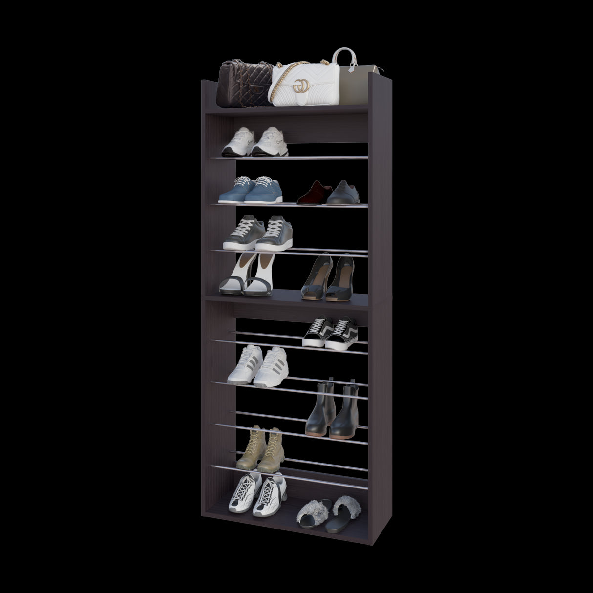 Zapatero Ronald Wengue 63x165.6cm de Nueve Niveles Para Veintisiete Pares - ZAPATEROS | Bylmo