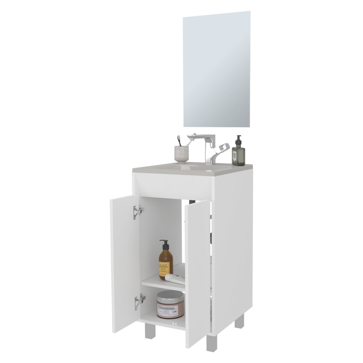 Set Mueble para Lavamanos con Espejo Brady Blanco 45x84.4cm Individual con Lavamanos - MUEBLES PARA LAVAMANOS | Bylmo