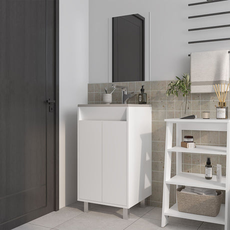 Set Mueble para Lavamanos con Espejo Brady Blanco 45x84.4cm Individual con Lavamanos - MUEBLES PARA LAVAMANOS | Bylmo
