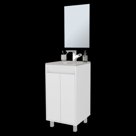 Set Mueble para Lavamanos con Espejo Brady Blanco 45x84.4cm Individual con Lavamanos - MUEBLES PARA LAVAMANOS | Bylmo