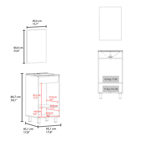 Set Mueble para Lavamanos con Espejo Brady Blanco 45x84.4cm Individual con Lavamanos - MUEBLES PARA LAVAMANOS | Bylmo