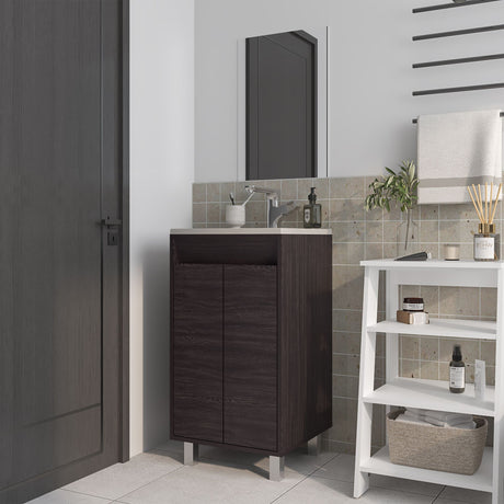 Set Mueble para Lavamanos con Espejo Brady Wengue 45x84.4cm Individual con Lavamanos - MUEBLES PARA LAVAMANOS | Bylmo