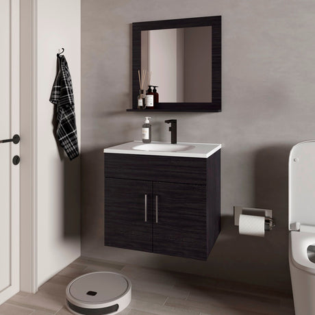 Set Mueble para Lavamanos con Espejo Flotante Blake Wengue 61.3x53.3cm Individual con Lavamanos - MUEBLES PARA LAVAMANOS | Bylmo