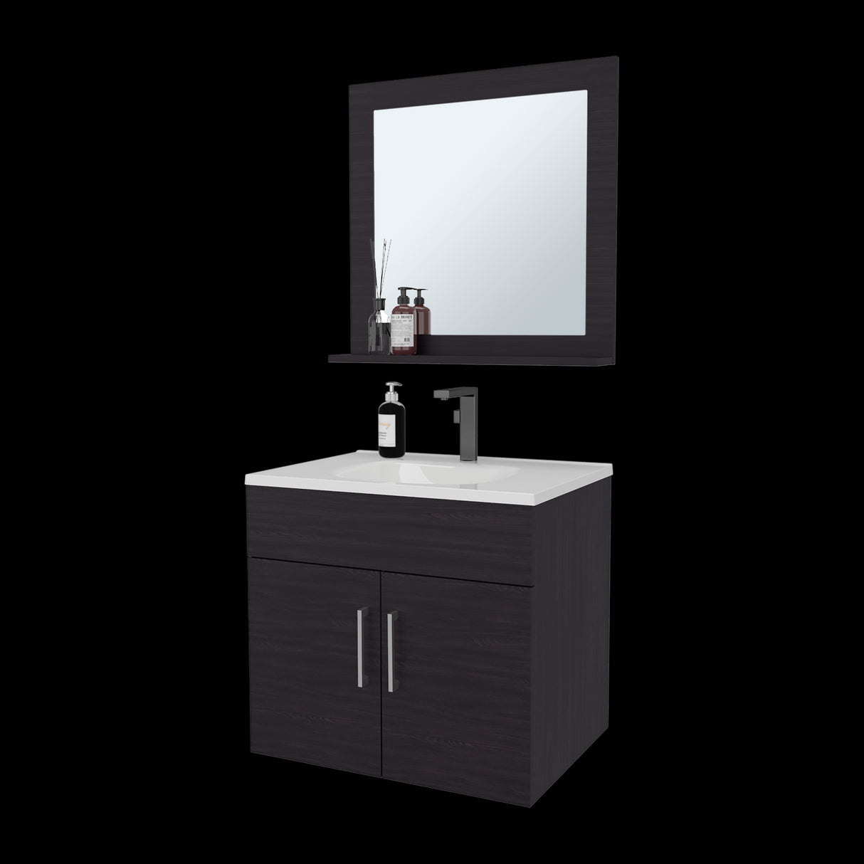 Set Mueble para Lavamanos con Espejo Flotante Blake Wengue 61.3x53.3cm Individual con Lavamanos - MUEBLES PARA LAVAMANOS | Bylmo