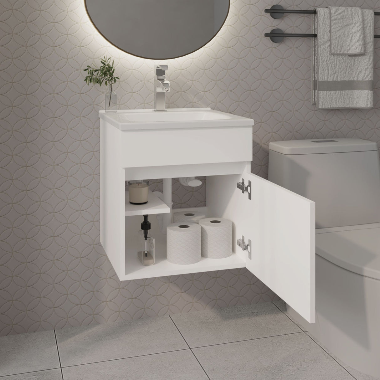 Mueble para Lavamanos Primavera Blanco 44.5x48cm Individual Flotante con Lavamanos Integrado y sin Cajones - MUEBLES PARA LAVAMANOS | Bylmo