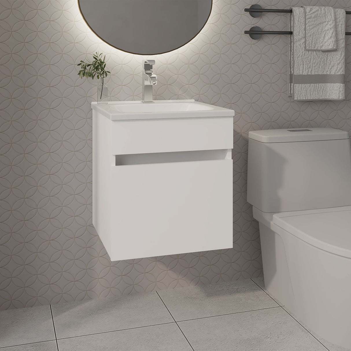 Mueble para Lavamanos Primavera Blanco 44.5x48cm Individual Flotante con Lavamanos Integrado y sin Cajones - MUEBLES PARA LAVAMANOS | Bylmo