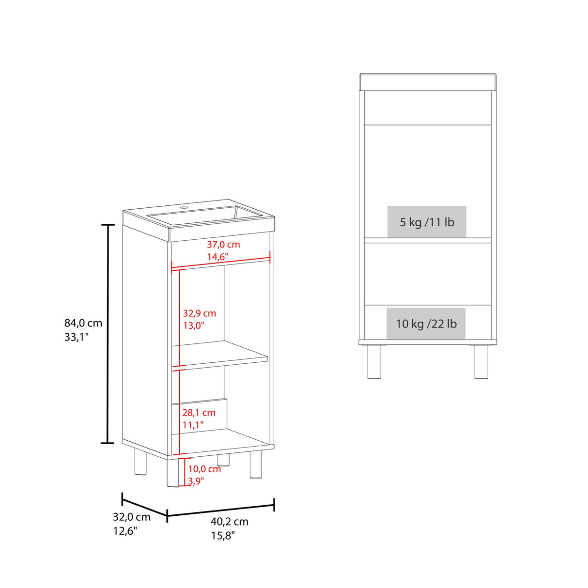 Mueble para Lavamanos Rivera Blanco 40x84cm Individual con Lavamanos Integrado y sin Cajones - MUEBLES PARA LAVAMANOS | Bylmo