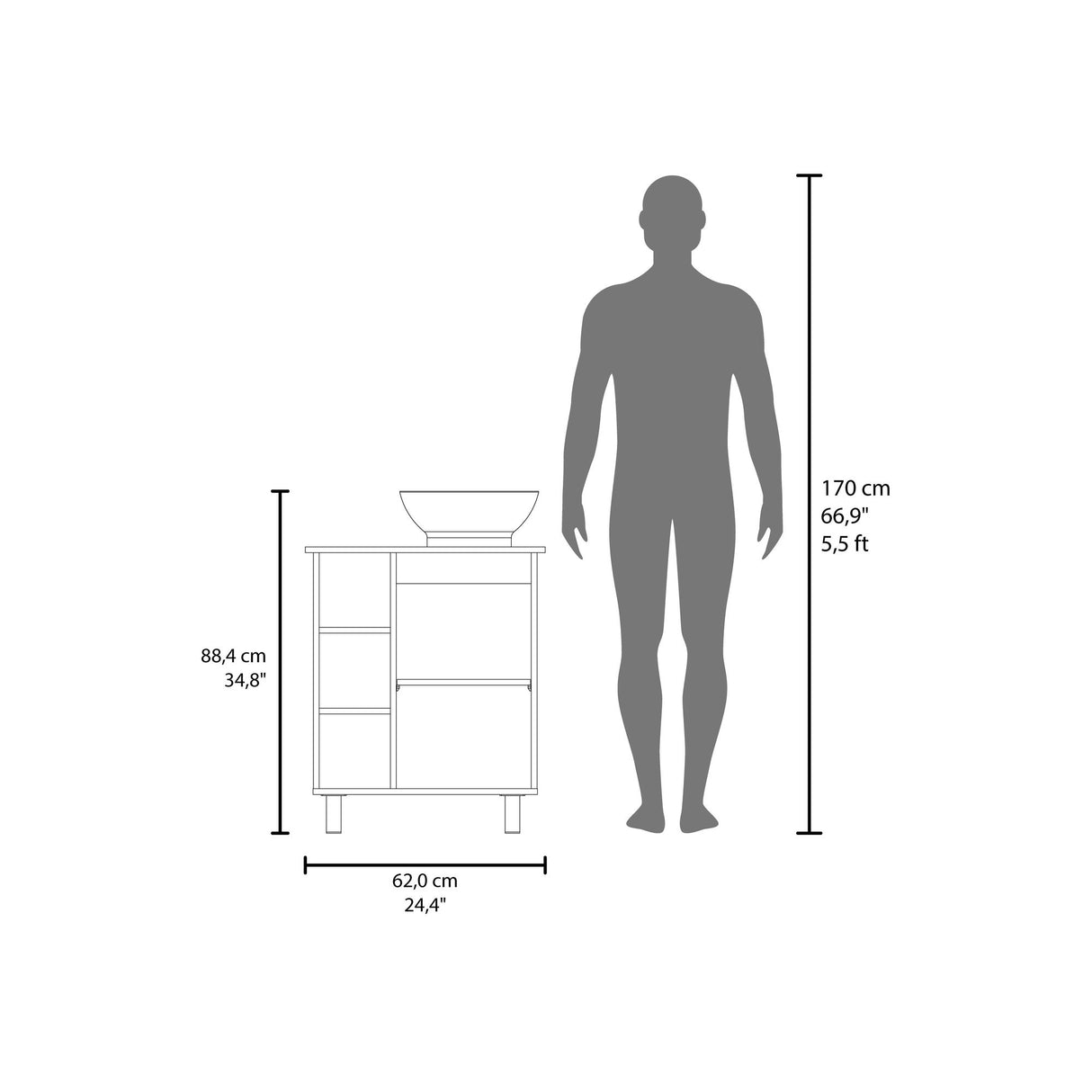 Mueble para Lavamanos Alegra Blanco 62x88.4cm Individual con Lavamanos Vessel y sin Cajones - MUEBLES PARA LAVAMANOS | Bylmo