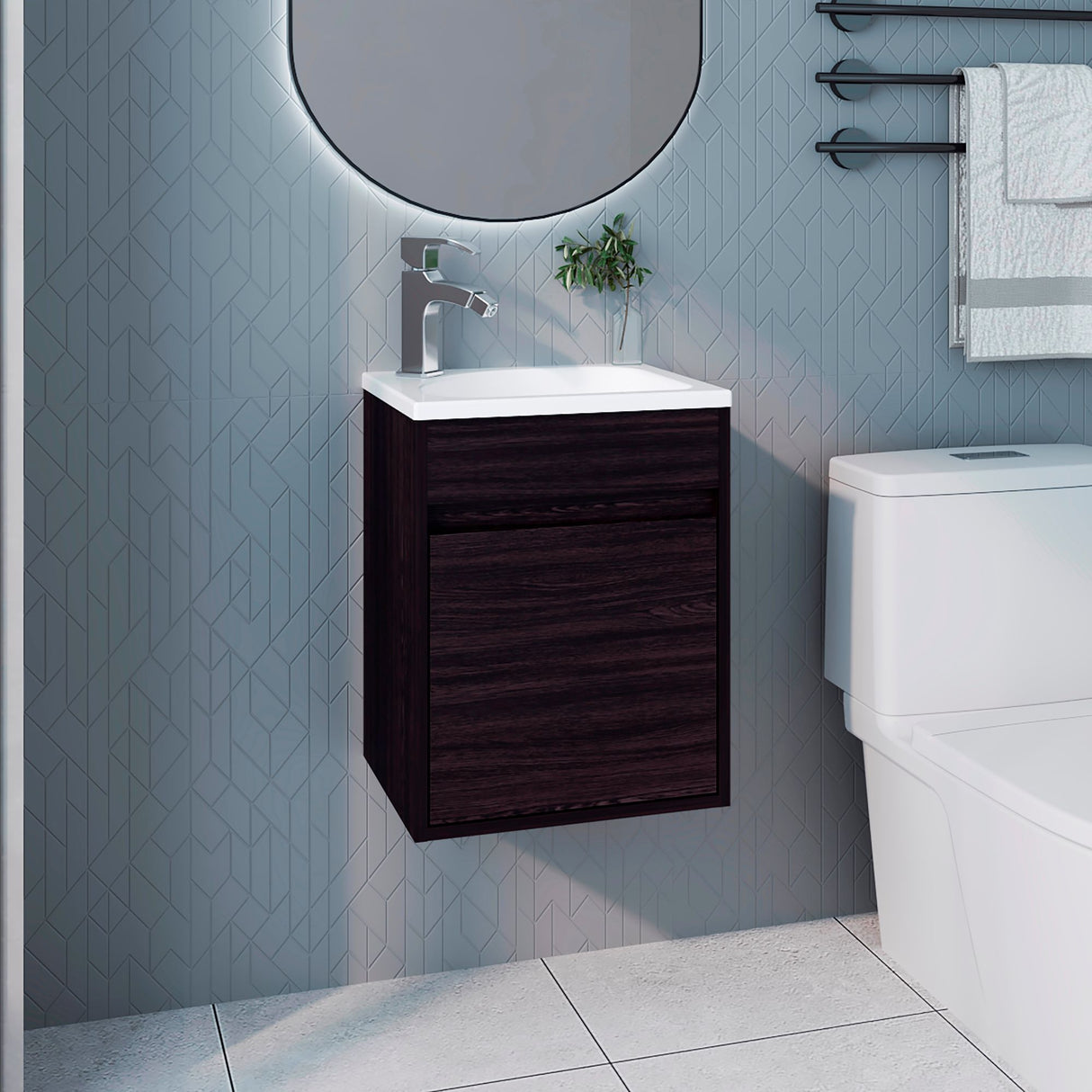 Mueble para Lavamanos Furman Wengue 39.6x49.3cm Individual Flotante con Lavamanos Integrado y sin Cajones - MUEBLES PARA LAVAMANOS | Bylmo