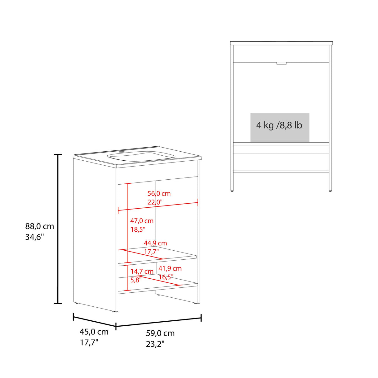 Mueble para Lavamanos Lorenzo Blanco 60x88cm Individual con Lavamanos Integrado y sin Cajones - MUEBLES PARA LAVAMANOS | Bylmo