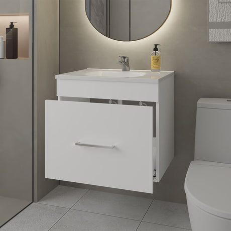Mueble para Lavamanos Hatta Blanco 59x52cm Individual Flotante con Lavamanos Integrado y con Un Cajón - MUEBLES PARA LAVAMANOS | Bylmo