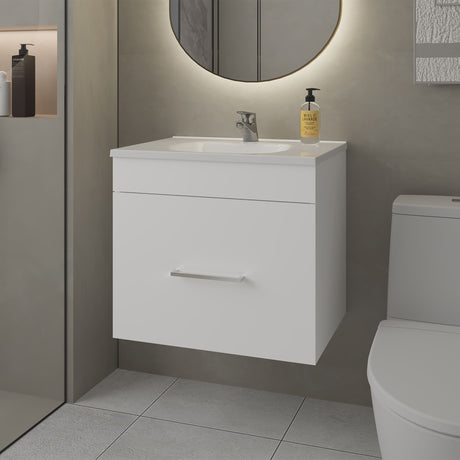 Mueble para Lavamanos Hatta Blanco 59x52cm Individual Flotante con Lavamanos Integrado y con Un Cajón - MUEBLES PARA LAVAMANOS | Bylmo