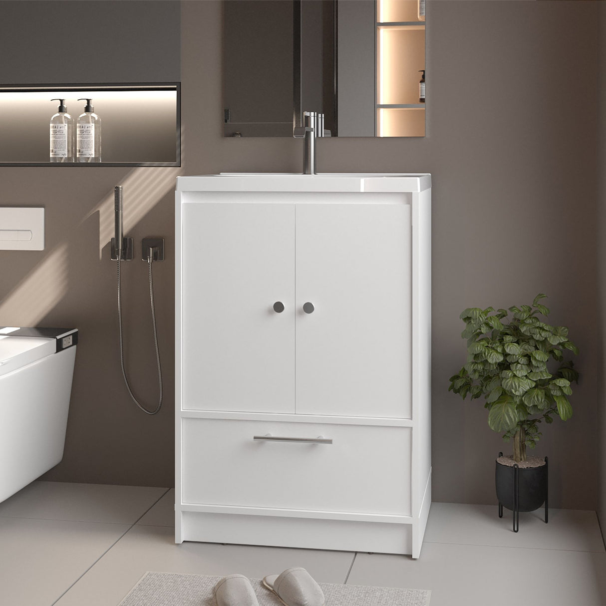 Mueble para Lavamanos Madison Blanco 60x89.7cm Individual con Lavamanos Integrado y con Un Cajón - MUEBLES PARA LAVAMANOS | Bylmo