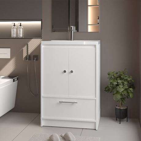 Mueble para Lavamanos Madison Blanco 60x89.7cm Individual con Lavamanos Integrado y con Un Cajón - MUEBLES PARA LAVAMANOS | Bylmo