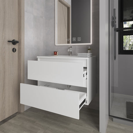 Mueble para Lavamanos Opalo Blanco 80x56.8cm Individual Flotante con Lavamanos Integrado y con Dos - MUEBLES PARA LAVAMANOS | Bylmo