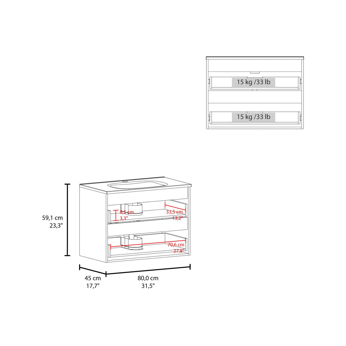 Mueble para Lavamanos Opalo Blanco 80x56.8cm Individual Flotante con Lavamanos Integrado y con Dos - MUEBLES PARA LAVAMANOS | Bylmo