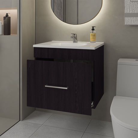 Mueble para Lavamanos Hatta Wengue 59x52cm Individual Flotante con Lavamanos Integrado y con Un Cajón - MUEBLES PARA LAVAMANOS | Bylmo