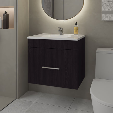Mueble para Lavamanos Hatta Wengue 59x52cm Individual Flotante con Lavamanos Integrado y con Un Cajón - MUEBLES PARA LAVAMANOS | Bylmo