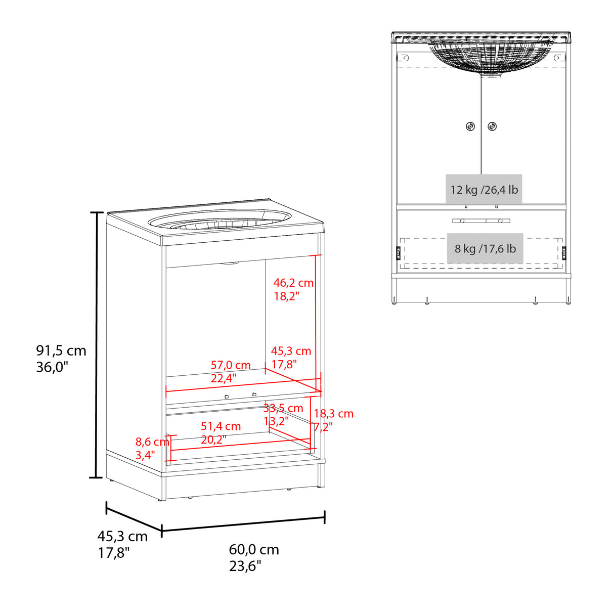 Mueble para Lavamanos Madison Wengue 60x89.7cm Individual con Lavamanos Integrado y con Un Cajón - MUEBLES PARA LAVAMANOS | Bylmo