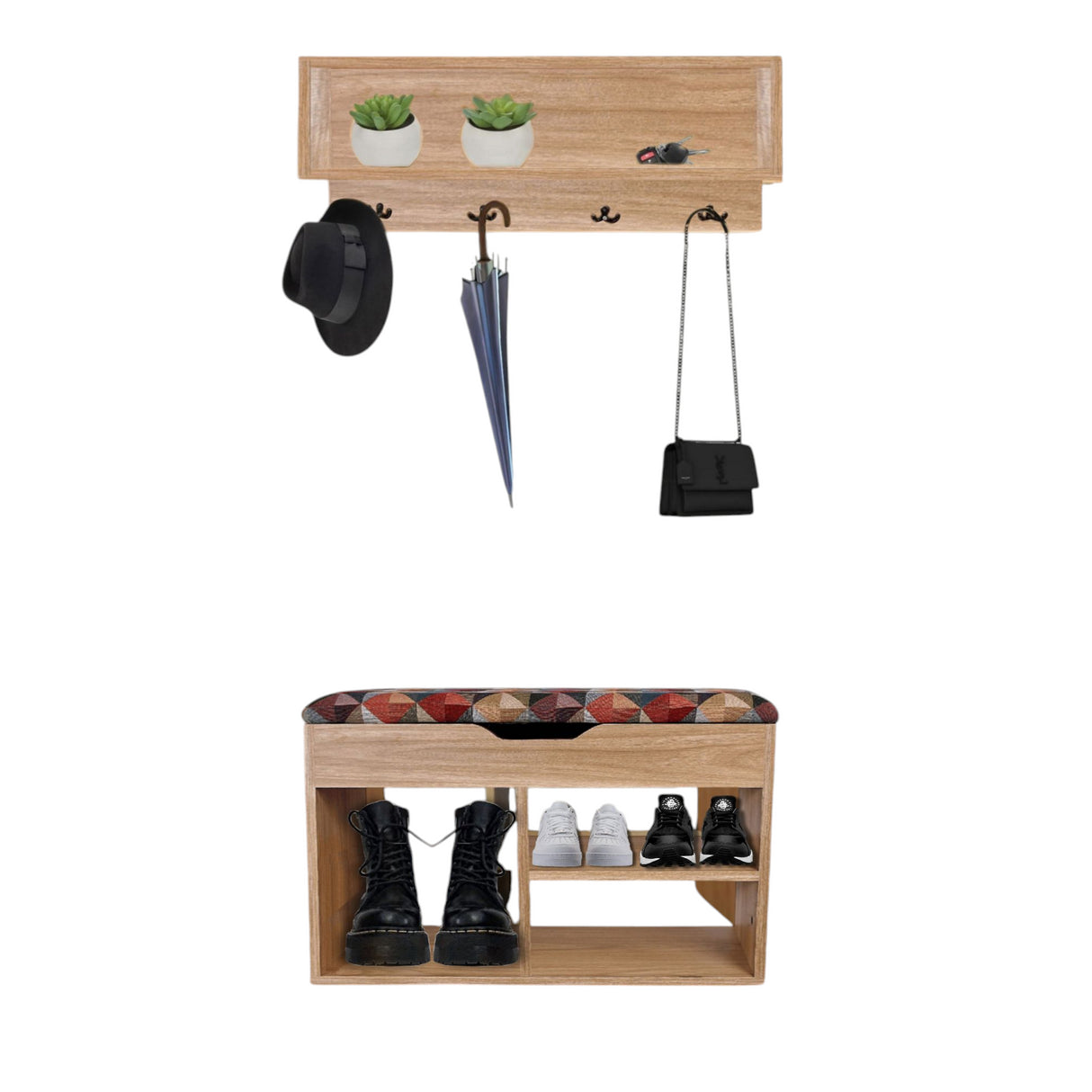 Combo Zapatero y Perchero Colors 80x46.5cm de Dos Niveles para Seis Pares con Asiento Integrado - ZAPATEROS | Bylmo