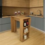 Barra de Cocina Madrid Fresno 100x101cm con Tres Entrepaños - BARRAS Y MUEBLES AUXILIARES | Bylmo