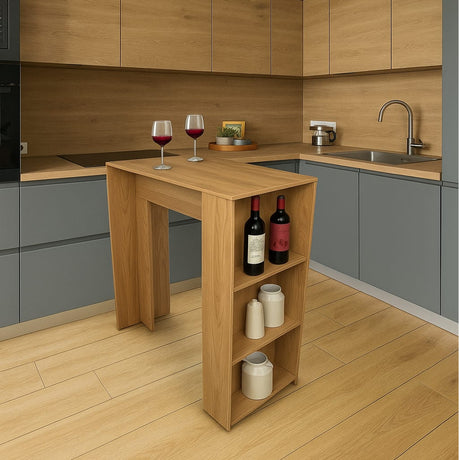 Barra de Cocina Madrid Fresno 100x101cm con Tres Entrepaños - BARRAS Y MUEBLES AUXILIARES | Bylmo