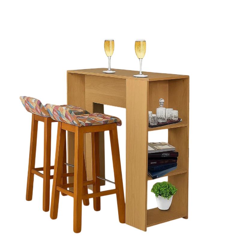 Combo Barra de Cocina Madrid Fresno y Colors 100x101cm con Tres Entrepaños y con Dos Sillas Bar - BARRAS Y MUEBLES AUXILIARES | Bylmo