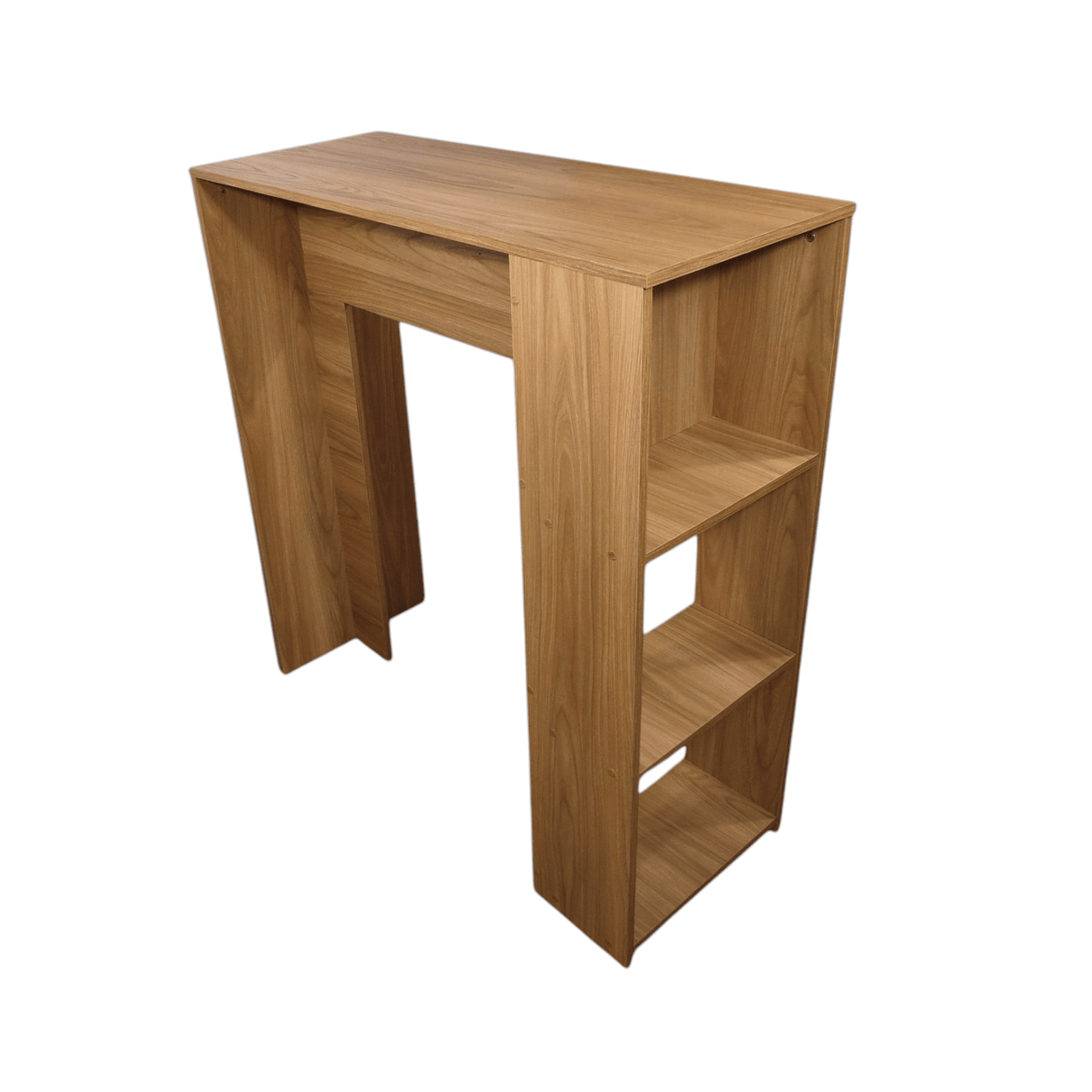 Combo Barra de Cocina Madrid Fresno y Blanco 100x101cm con Tres Entrepaños y con Dos Sillas Bar Eames - BARRAS Y MUEBLES AUXILIARES | Bylmo