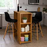 Combo Barra de Cocina Madrid Fresno y Negra 100x101cm con Tres Entrepaños y con Dos Sillas Bar Eames - BARRAS Y MUEBLES AUXILIARES | Bylmo