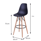 Combo Barra de Cocina Madrid Fresno y Negra 100x101cm con Tres Entrepaños y con Dos Sillas Bar Eames - BARRAS Y MUEBLES AUXILIARES | Bylmo